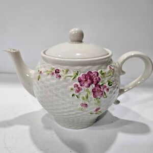 Ceramic Teapot with Floral Design and Basket Weave Texture From Teleflora